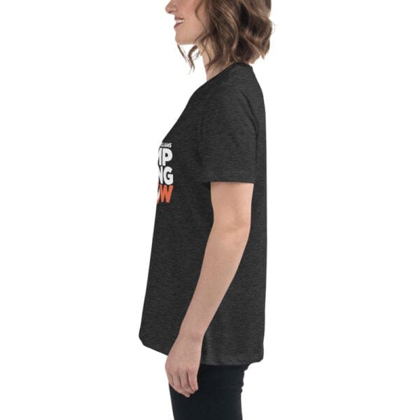 "Jump Swing Meow" Women's Relaxed T-Shirt in Black and Vintage Black - Image 5