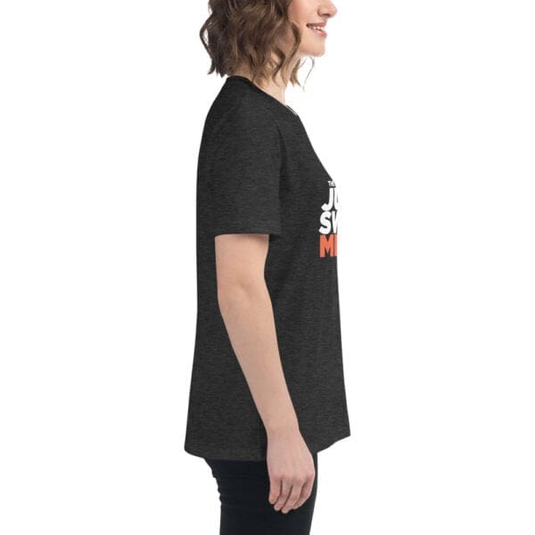 "Jump Swing Meow" Women's Relaxed T-Shirt in Black and Vintage Black - Image 3