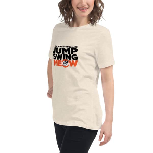 "Jump Swing Meow" Women's Relaxed T-Shirt in white or natural - Image 7