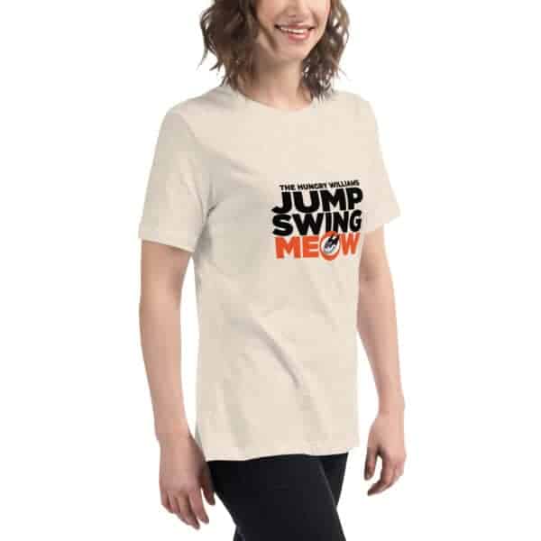 "Jump Swing Meow" Women's Relaxed T-Shirt in white or natural - Image 9
