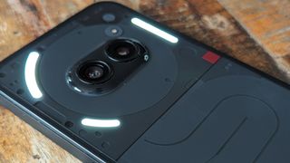 Nothing Phone 2a back of device with Glyph lights on
