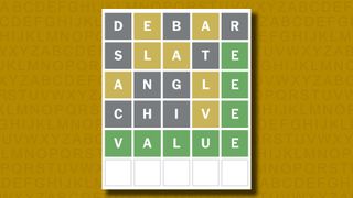 Wordle answer to game 1050 on a yellow background