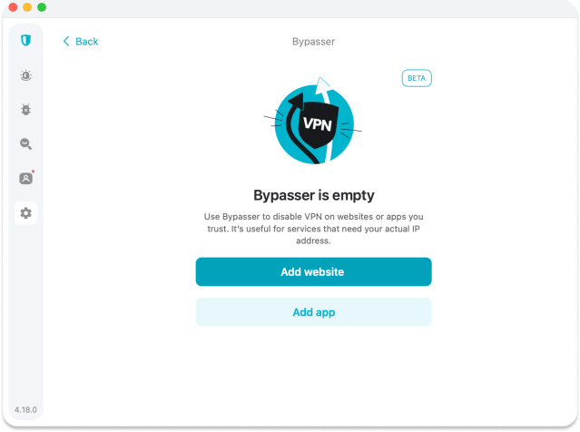 Shurfshark Bypasser tab on macOS VPN app