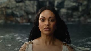Queen Regent Miriel enters a body of water in The Rings of Power season 2
