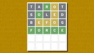 Wordle answer for game 1015 on a yellow background