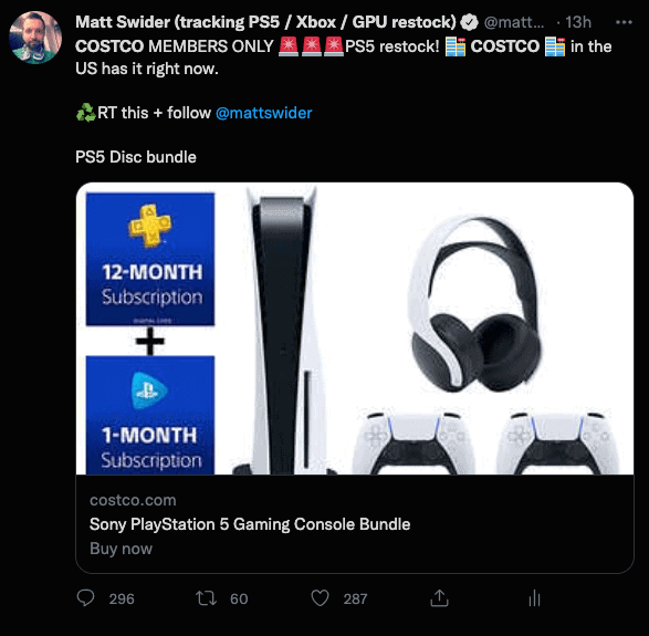 PS5 restok Twitter tracker Costco