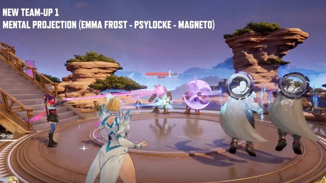 Emma Frost, Magneto and Psylocke trigger the Mental Projection Team Up ability