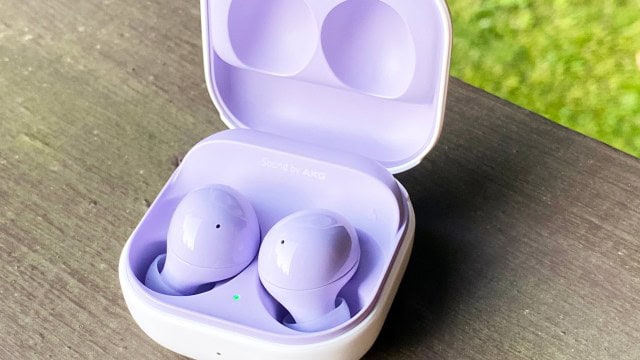 a closeup of the samsung galaxy buds 2 in their charging case