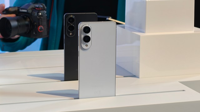 The Galaxy S25 Edge on a stand
