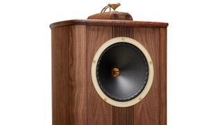 Fyne SuerTrax on top of a Fyne Vintage series speaker, on white background