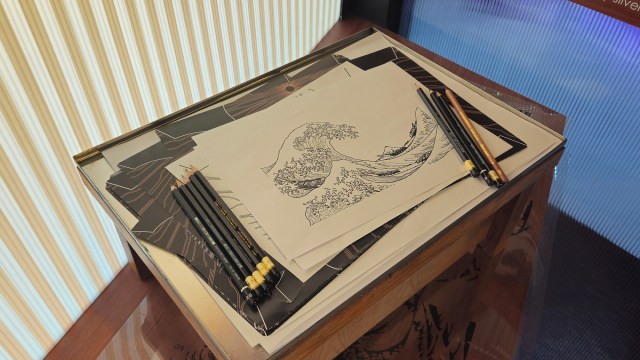 A pencil sketch of The Great Wave