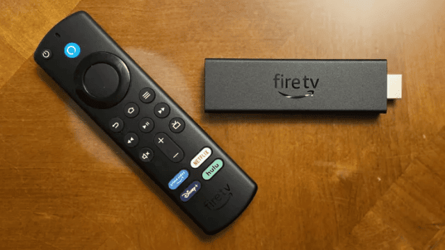 Amazon Fire TV Stick 4K Max pictured on a wooden surface