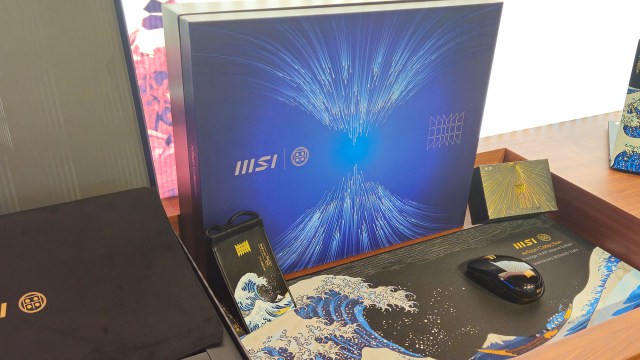 The MSI Prestige 13+ AI Ukiyo-e Edition laptop on display at Computex 2025
