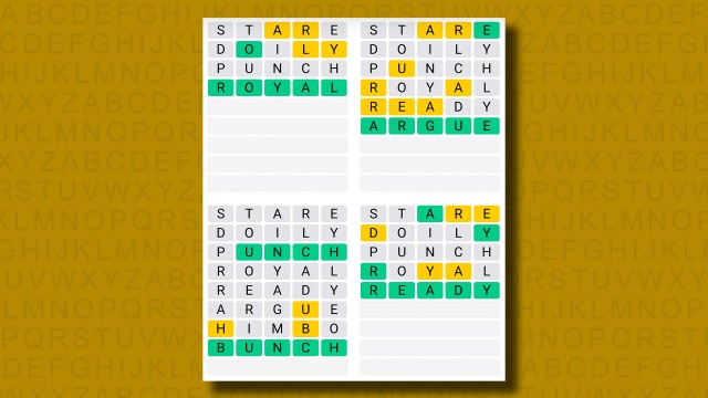 Quordle answers for game 1204 on a yellow background