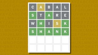 Wordle answer for game 1,032 on a yellow background