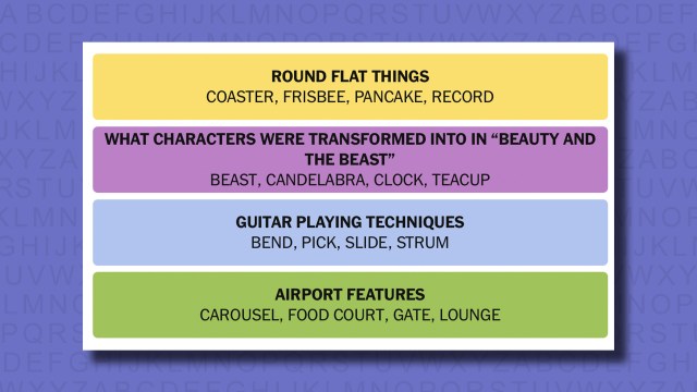 NYT Connections answers for game 716 on a purple background