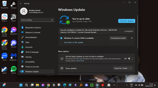 A screenshot of the Windows Update screen showing the option to delay the update and 'Check for updates'