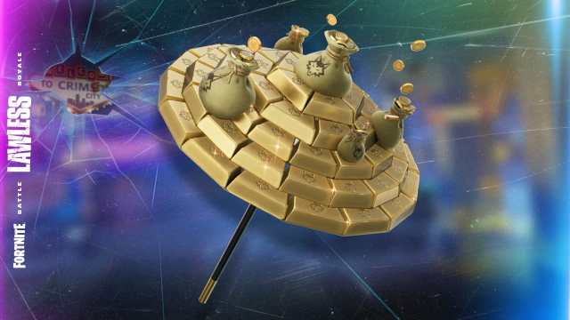 An umbrella made of gold bars and coin sacks