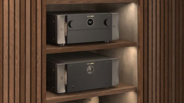Marantz AV20 and AMP20 on wooden shelves