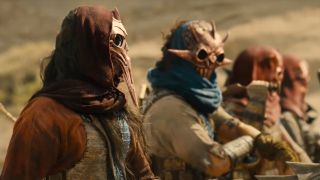 A group of Rhun warriors sit on horseback in The Rings of Power season 2