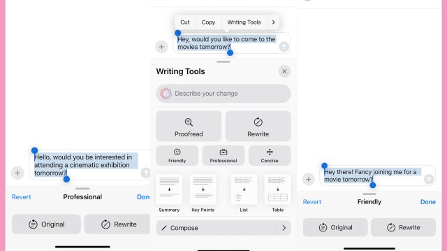 AI text editing on the iPhone 16e