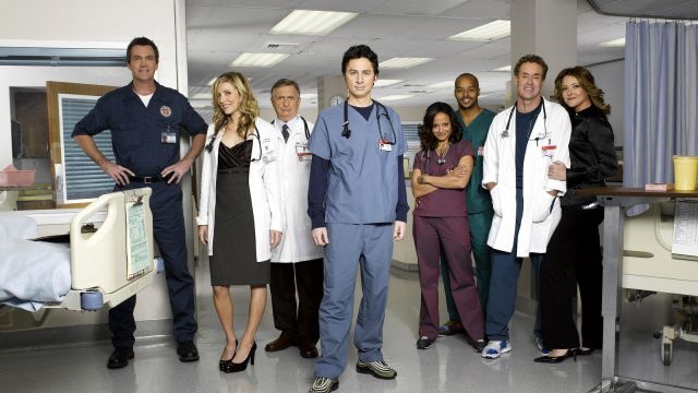 An image of the main cast from medical sitcom TV show Scrubs