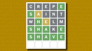 Wordle answer for game 1052 on a yellow background