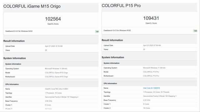 Benchmarks of Colorful's RTX 5060 gaming laptops