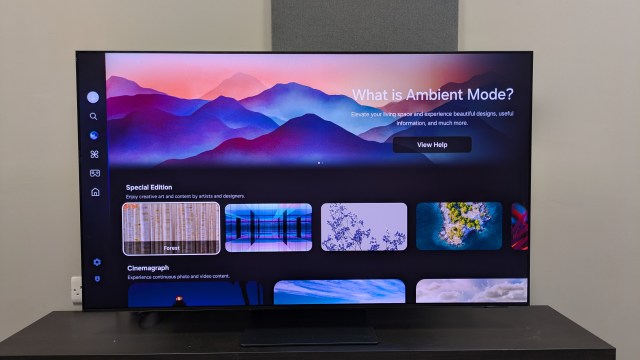 Samsung S95F with ambient mode menu on screen