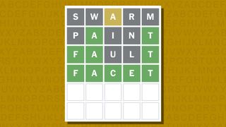 Wordle answer for game 1034 on a yellow background