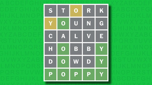 NYT Wordle answer for game 1475 on a green background
