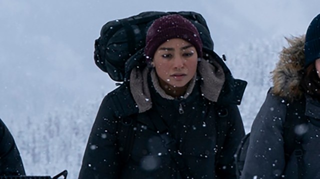 A close up of Nora walking in the snow in The Last of Us season 2