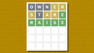 Wordle answer for game 1035 on a yellow background