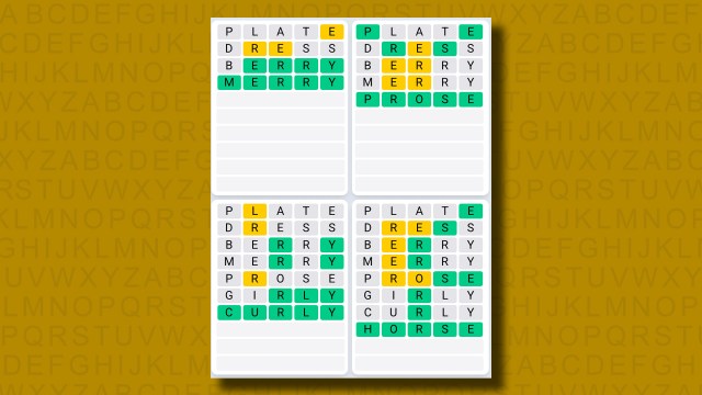 Quordle Daily Sequence answers for game 1260 on a yellow background