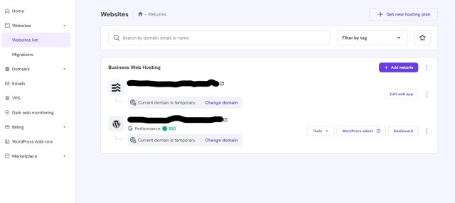 An image of Hostinger's hPanel