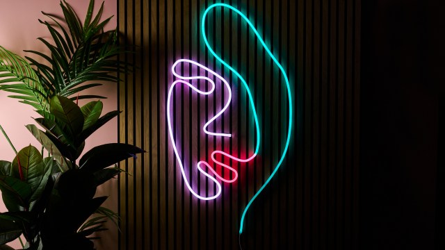 The rope light is in the shape of a woman's face.