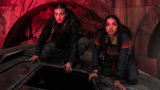 Ellie and Dina on top of a subway car in The Last of Us season 2 episode 4