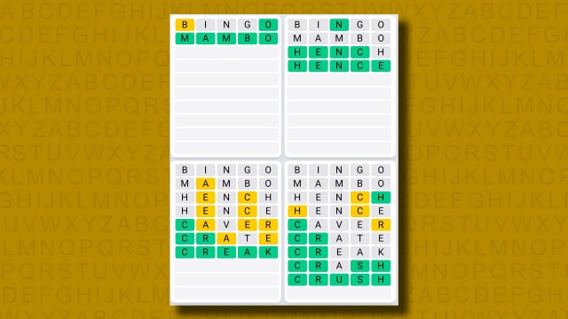 Quordle Daily Sequence answers for game 1237 on a yellow background