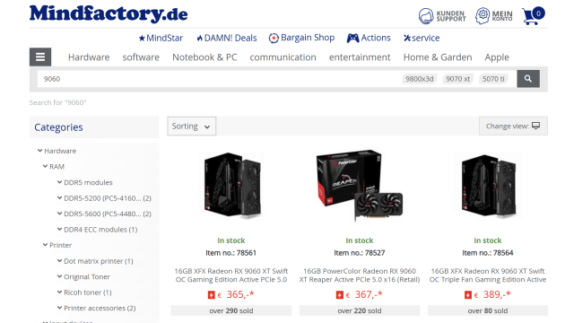 Screenshot of Mindfactory site