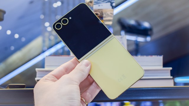 A photograph of the Samsung Galaxy Z Flip 6 in Yellow