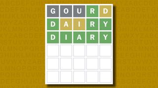 Wordle answer to game 1047 on a yellow background