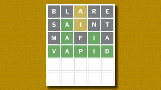 Wordle answer for game 1042 on a yellow background