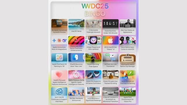 A WWDC 2025 bingo card created by Basic Apple Guy