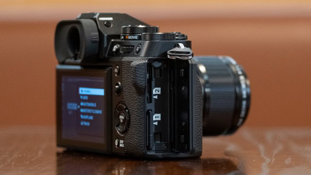 The Fujifilm X-T5 camera sitting on a table