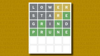 Wordle answer for game 1044 on a yellow background
