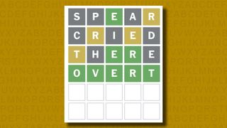 Wordle answer for game 1040 on a yellow background