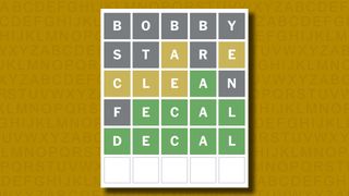 Wordle answer to game 1051 on a yellow background