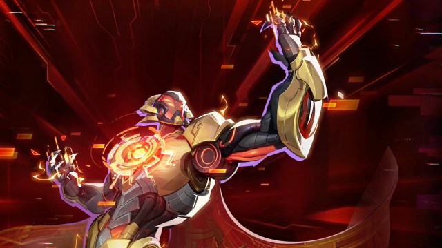 X-Tron holds up his hand in triumph