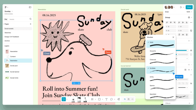 Example of Figma Draw's tools and design showing a hand-drawn style dog