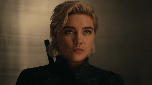 A close up of Florence Pugh's Yelena Belova in Marvel's Thunderbolts movie